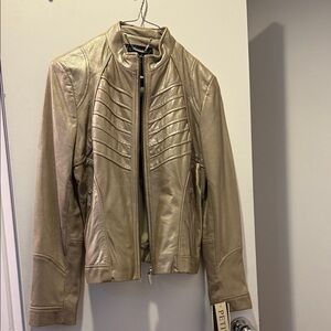 NWT Bernardo Women's Metallic Gold Leather Jacket
